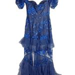 Alice McCALL Mystery Dress Gown Off Shoulder Ruffle Navy Ocean Blue US 4 Photo 0