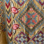 Johnny Was  Jody Velvet Short Sleeve Tunic Shirt Embroidered Size Small Tan Gold Photo 5