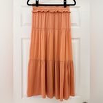 Rachel Zoe  Tiered Matte Satin Midi Skirt Boho Tangerine Orange sz XS Photo 2