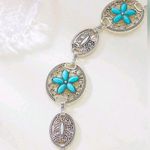 Turquoise Silver Color Vintage Carved Flower Style, Waist Chain Belt Photo 5