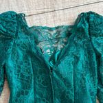 Vintage 1980s Fit and Flare Prom Dress Teal Fitted Bodice Lace Long Sleeve Bow Green Size 14 Photo 13