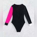 SheIn Women’s One Piece Swimsuit Size S Back Zip Long Sleeve Photo 4