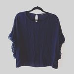 ZARA Navy Ruffle Sleeve Button Back Top Photo 2