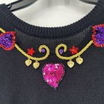 Vintage 80s Plain Jane Black Sweater Dress Embellished Sequins Midi Length M Size M Photo 3