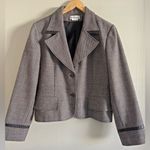 Vintage Harvé Benard Blazer L Herringbone Faux Leather Trim 90s Y2K Brown Size L Photo 0