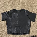 2pcs Pu Leather Short Sleeves Leggings Shaping Bodysuit Tummy Control Slip Body Shaper gym set crop top turtleneck high waist Black Photo 8