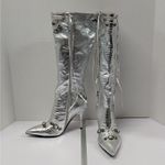 Womens Knee High Boots EU 43/12 Silver Metallic Croc Pointed Toe Coastal Cowgirl Photo 7