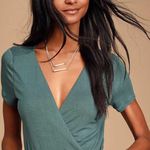 Lulus Marren Slate Blue Short Sleeve Surplice Bodysuit Womens size medium Photo 0