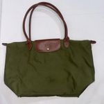 Longchamp Le Pliage Green Leather Canvas Gorpcore Designer Tote Shopping Bag Photo 2