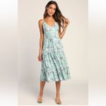 Lulus  Bliss Abound Light Blue Floral Print Tiered Midi Dress size M Photo 2