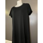 SO  T-Shirt Dress Women’s Large Black Ribbed Knit Stripe Neck Short Sleeve Mini Photo 4