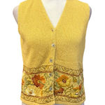 Talbots  Vintage Sweater Vest Yellow Floral Leaf Fall Embroidered Womens Small Photo 0