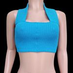 Strapless Knit Crop Top Blue Photo 3