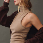 Anthropologie Beige Tan Brown MAEVE Ribbed Halter Turtleneck Sleeveless Tank Top Photo 1