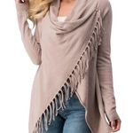 Lovestitch Overlap Long Sleeve Fringe Cardigan Photo 0
