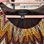 Perceptions New York Brown Chevron Sleeveless Dress Red Belt Photo 1