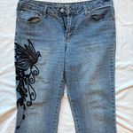 Unique Vintage Vintage Blue and black butterfly beaded sequin embroidered low rise denim jeans Photo 0