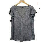 White House | Black Market Silver Metallic Top V-Neck Flutter Sleeve Sparkle Party Blouse Photo 6