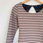 Striped Brown Long Sleeve Mini Bodycon Dress Size Medium Open Back Photo 1