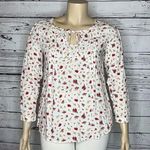 Suzanne Betro SB Size XL White & Red Floral Print Keyhole Peasant Shirt Top Photo 0