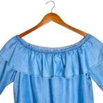 Michael Kors  Off-Shoulder Long Sleeve Ruffle Peasant Blue Chambray Denim Top Photo 3