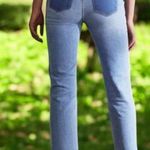 Boden Colorblock Raw Hem Straight Crop Jeans Artsy Picnic Summer Comfort 6L Blue Size undefined Photo 0