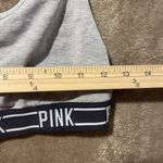 PINK - Victoria's Secret Victorias Secret Pink Sports Bra Womens Medium Gray Racer Back Spellout Band Photo 3