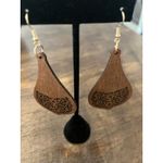 Handmade Long Wooden Dangle Earrings Gold Photo 1