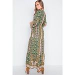 Altar'd State  Olive Green Multi Boho Print Long Sleeve V-Neck Tiered Maxi Dress Photo 7