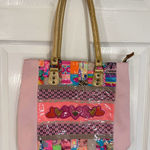 Patchwork Tote Bag Pink Novelty Heart Applique Gold Handle Purse Photo 0