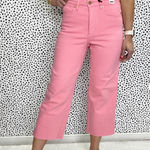 Judy Blue  High Rise Control Top Wide Leg Crop Jeans Pink size 7/28 Photo 0