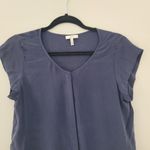 Joie  Navy Button Front Silk Short Sleeve Blouse Photo 1