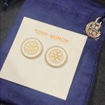 Tory Burch • White/Gold Logo • Circle Stud Earrings w/ Dust Bag Photo 1