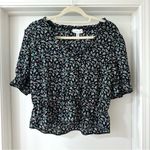 Topshop Black Floral 1/2 Sleeve Ruffle Blouse, Size 10 (Medium) Photo 0