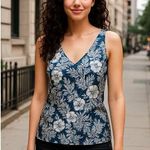 Abigail Borg Botanical Print Size 0 for J Crew Navy Floral Silk Dressy Tank Top Blue Photo 0