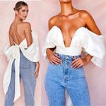 House Of CB NWOT  elisetta white satin plunge off shoulder bustier top sz S Photo 1