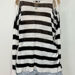 Central Park West Lucerne Sweater Medium Distressed Striped V Neck Linen Boho Photo 3