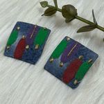 Boho Abstract Square Earrings Blue Photo 0