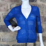 T/O Blue Cardigan Sweater Sheer Striped 3/4 Sleeve Y2K Woman's Size Small Photo 0