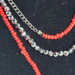 Pretty 3 Strand with Crystal Bow Necklace Earrings Set Red Photo 2