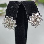 White Gold Virgin Mary with Baguette CZ Small Hoop Earrings Silver Photo 7