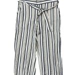 Loft Size MP Petite Pants Ankle Crop Wide Leg Shimmer Stripe Tie Waist High Rise Photo 3