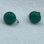 Vintage milky green jade screw back earrings Green Photo 1