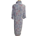 Suzanne Betro Long Sleeve Gray Striped Floral Design Waist Twist High Low Dress Photo 6