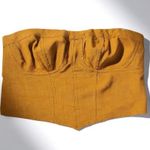 Free People  Mustard Orange Tube Top XS Cotton Smocked Strapless Crop Boho Vacay Photo 0
