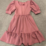 Fashion Old Rose Voluminous Puff Sleeve Tiered Ruffle Hem Boho Dress Pink Photo 0