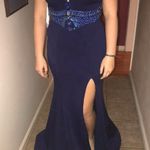 Rachel Allen Royal Blue Cross Back Prom Dress Photo 2
