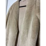 H&M  Cream Beige Faux Fur Suede Lined Coat Black Contrast Waist Tie Size Large Photo 7