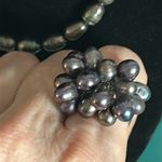 Set Peacock Luster Freshwater Rice Pearl Bracelet Ring Necklace Collection Gray Photo 3