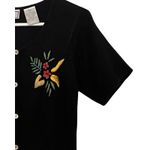 DB Line Womens Short Sleeve Sweater Size S Black Floral Button Up Embroidered Photo 3